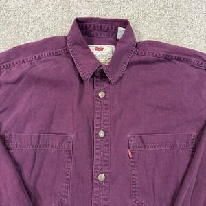 Levis Red Tab Denim Shirt Purple Mens M Metal Button Front Workwear VTG READ